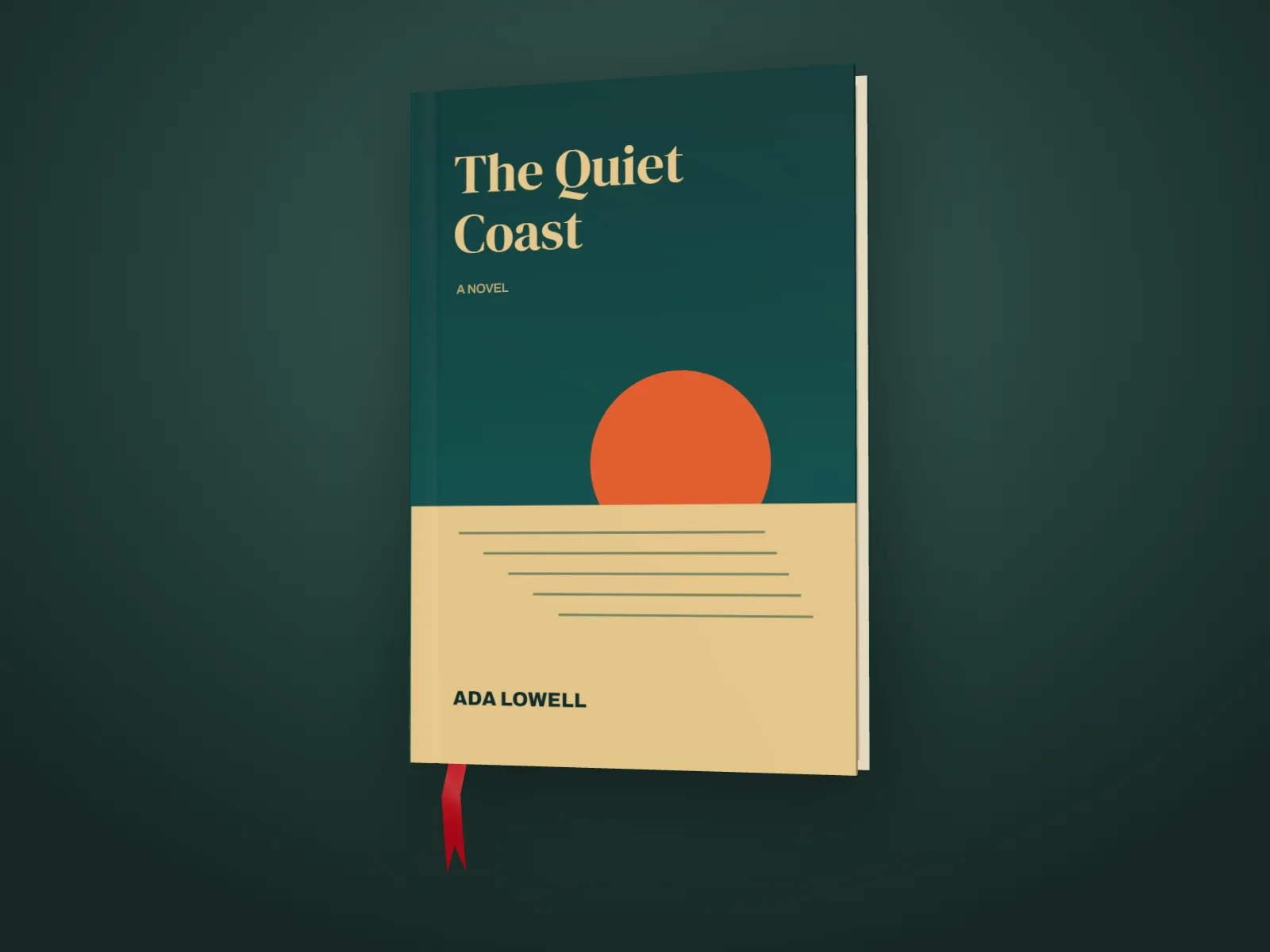 The hardback on dark green with a red satin ribbon marker hanging from the bottom of the pages