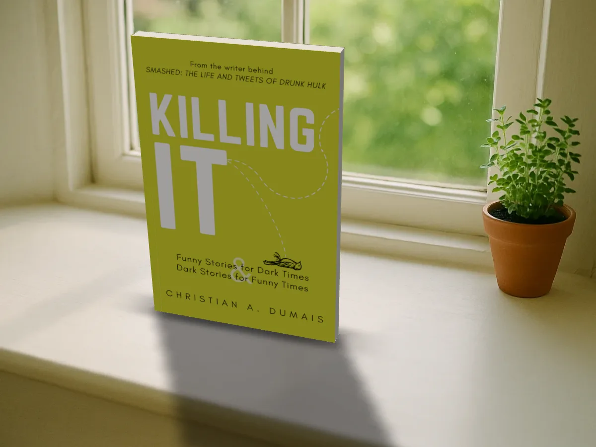 Killing It standing on a sunny windowsill next to a pot plant