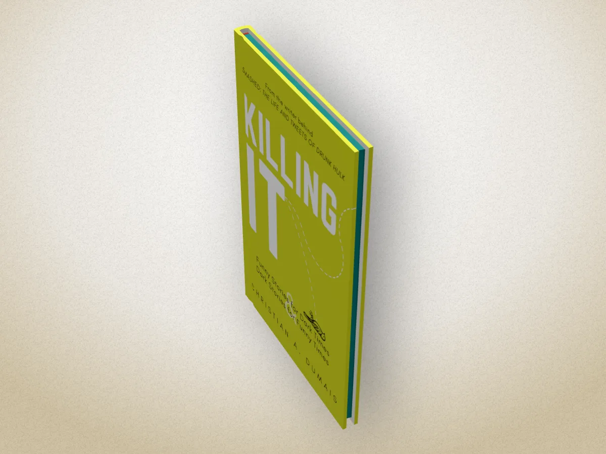 Killing It by Christian A. Dumais as a hardback seen from above, its page edges sprayed teal