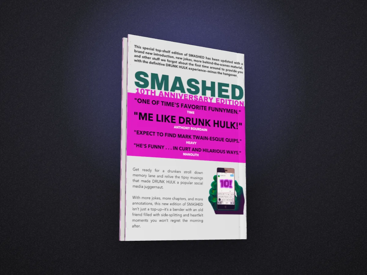 The back of Smashed's dust jacket with the edge of the flap at the fore edge