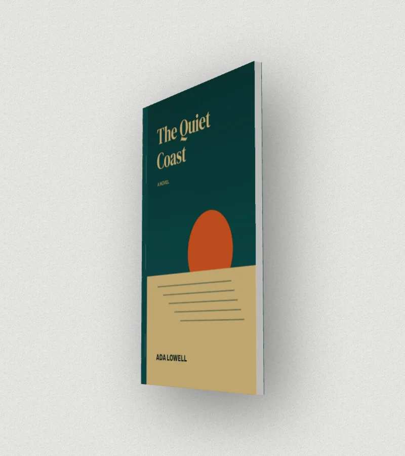 The sample book The Quiet Coast as a 6 by 9 inch paperback with 100 pages on white paper, turned to its spine