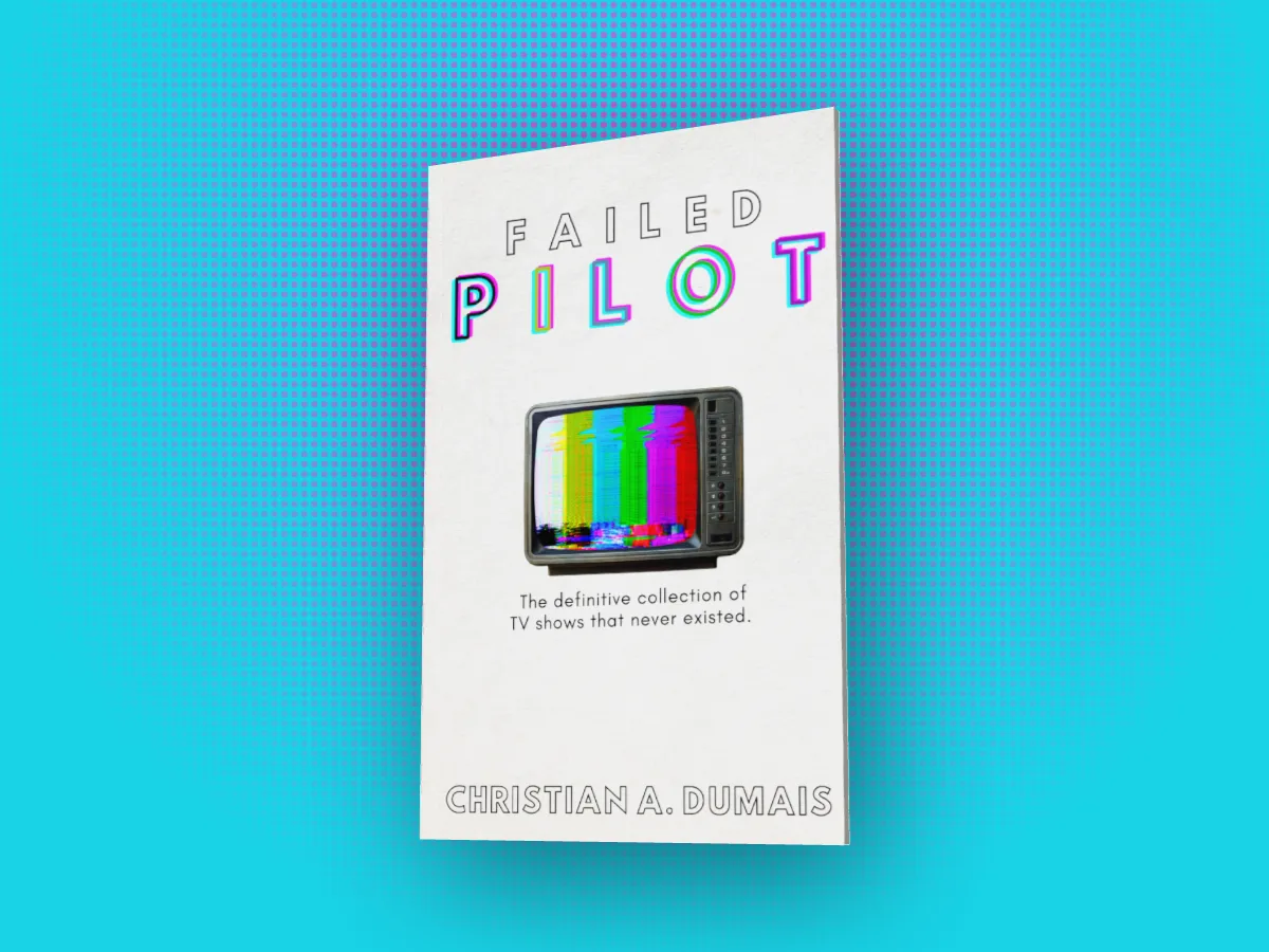 Failed Pilot by Christian A. Dumais as a 3D matte paperback on a bold cyan halftone backdrop